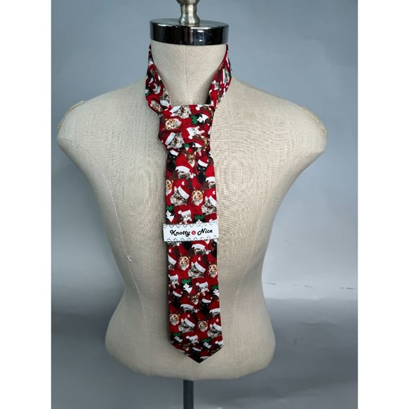 Knotty and Nice Santa Cats Holiday Christmas Tie OS Red Santa Polyester - Picture 16 of 16
